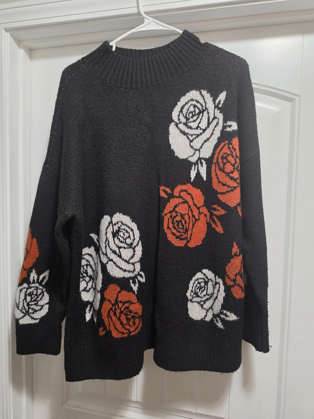 torrid Black Knit Sweater with Red and White Rose Motif